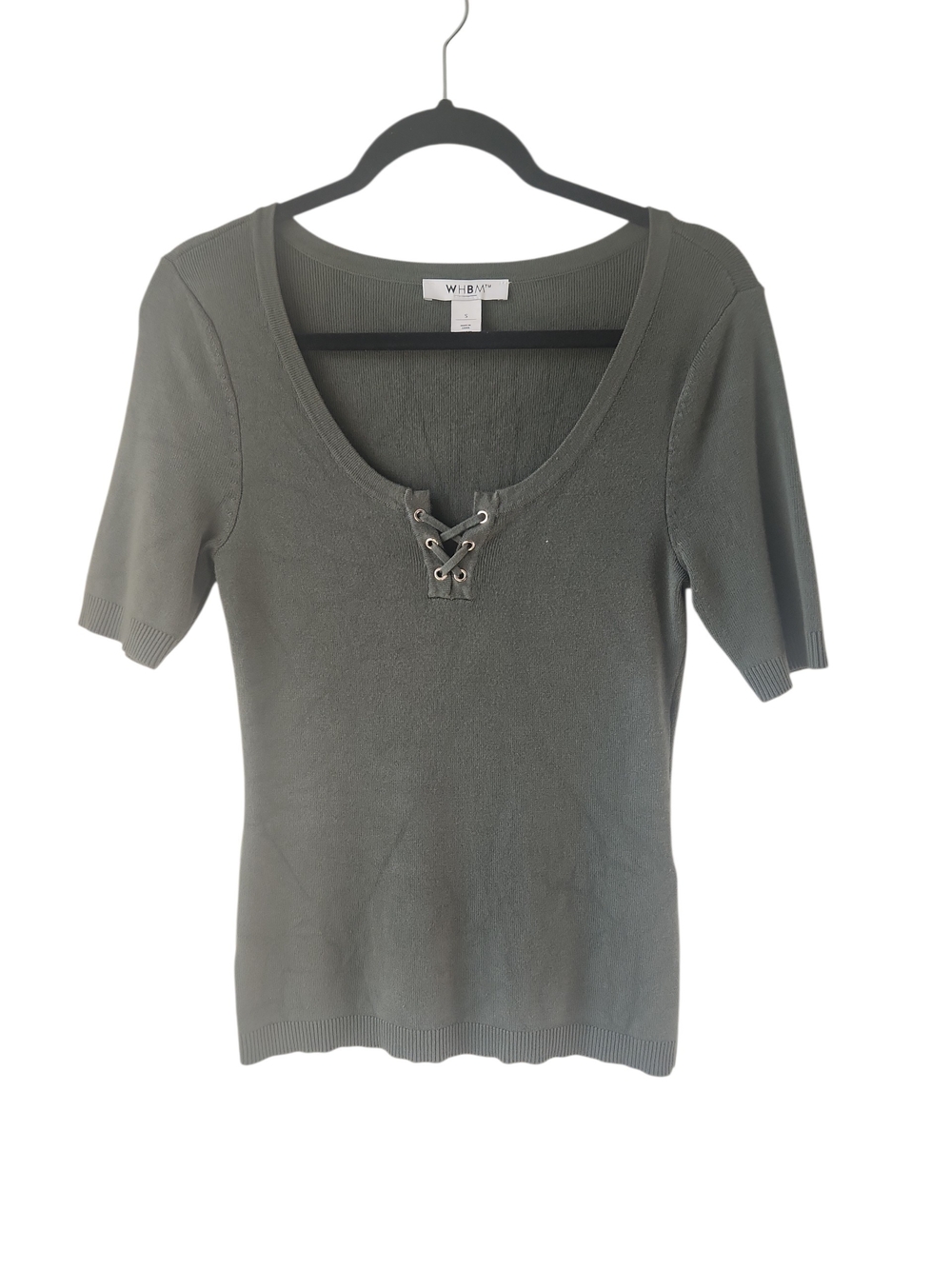 WHBM FORME Collection Olive Green Scoop Lace-Up Neckline Top Size S